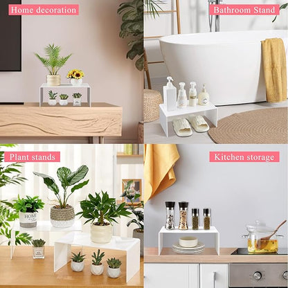 2 Pcs 14 Inch Large Acrylic Risers Display Stands 5 mm Thick Acrylic Shelf Riser Showcase for Collectibles Jewelry Cupcakes Food Figures Perfume Cabinet (White)