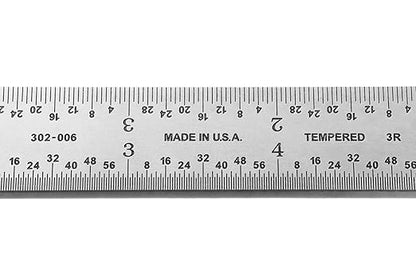 PEC Tools 6-Inch Rigid Steel Ruler, High-Quality Carbon Steel with Satin Chrome Finish, 3R Graduation (1/32", 1/64", 1/10", 1/50"), Fully Hardened and Tempered, Made in USA