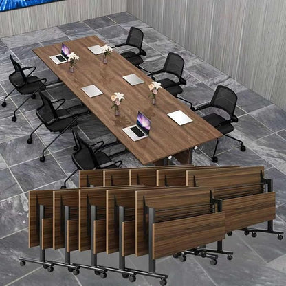 Conference Table Folding Conference Room Tables, Modern Mobile Meeting Training Table with Silent Wheels, Foldable Seminar Table for Offices, Classrooms, Libraries (10, Walnut, 47.2in)