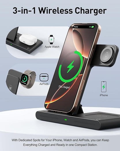 2026 Traveling Portable Wireless Fast Charger for Apple & Android Charging Station, 3 in 1 Charging for iPhone 16 15 14 13 12, Apple Watch Series & Air pods 4 3 2 Pro, Samsung Galaxy-Gifts for Family