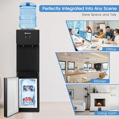 Top Loading Water Cooler Dispenser, 5 Gallon Hot & Cold Water Cooler with Freezer Cabinet, Water Dispenser with Child Safety Lock for Home Office, Apartment, Dorm, Gym