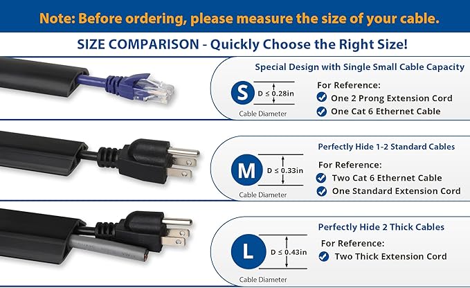 Cord Cover Floor 6ft Black, PVC Floor Cable Cover, Cord Hider Floor Cord Protector Prevent Cable Trips & Protect Wires, Floor Cable Management Hide Cords on Floor, Cord Cavity - W0.47 x H0.28