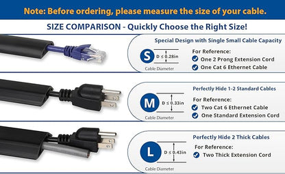 Cord Cover Floor 6ft Black, PVC Floor Cable Cover, Cord Hider Floor Cord Protector Prevent Cable Trips & Protect Wires, Floor Cable Management Hide Cords on Floor, Cord Cavity - W0.47 x H0.28