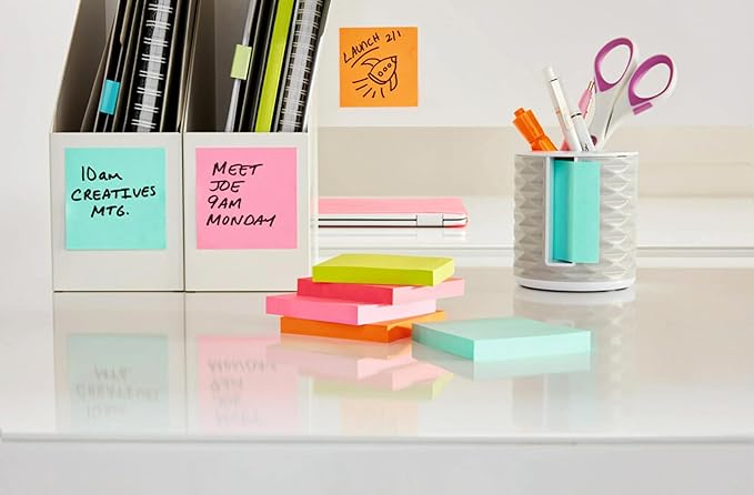 Post-it Note Dispenser with Post-it Pop-up Notes, White Base with Grey Geometric Pattern, 1 Aqua Splash 3 in. x 3 in. Super Sticky Note Pad, Classroom or Office Supplies (Pack of 6)