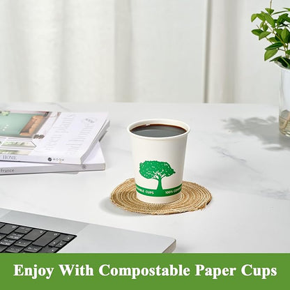 Vplus 400 Pack Compostable Paper Cups, 8 oz Paper Coffee Cups, Biodegradable Disposable Paper Cups, Eco-friendly Hot Drinking Cups for Party, Picnic,and Events