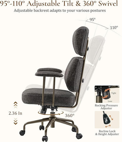 EUREKA ERGONOMIC Home Office Desk Chairs, Ergonomic Computer Chair with High Back, Executive Office Chair with Lumbar Support, Spring Cushion Seat, Mid-Century Modern, Brown-Gray