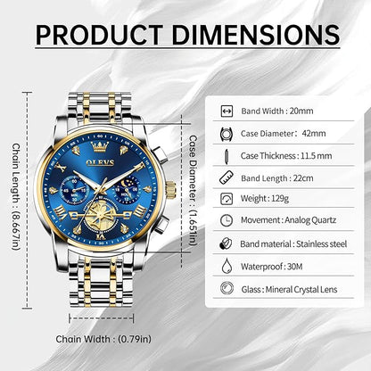 OLEVS Men Silver Watches,Men's Stainless Steel Chronograph Watch,Man Analog Quartz Big Face Male Watches Luxury Waterproof Roman Numeral Dress Diamond Relojes para Hombre