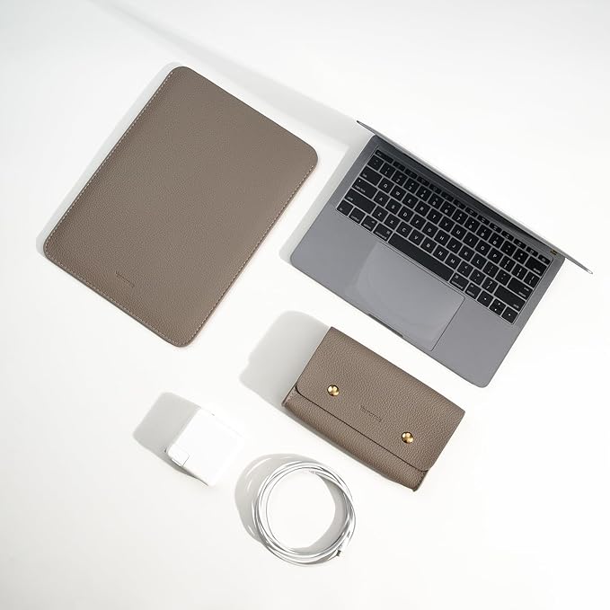 PU Leather Padded Laptop Sleeve Bag 13Inch Compatible with New MacBook Air 13 A3113 M3, 2024 MacBook Pro 13 M2 A2686 with Charger Pouch Color Camel
