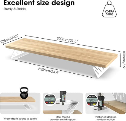 Fenge Monitor Stand Riser, Desk Top Shelf for 2 Monitors, Computer Stands for Desk, Wood & Steel Desktop Riser for Laptop, PC, Printer