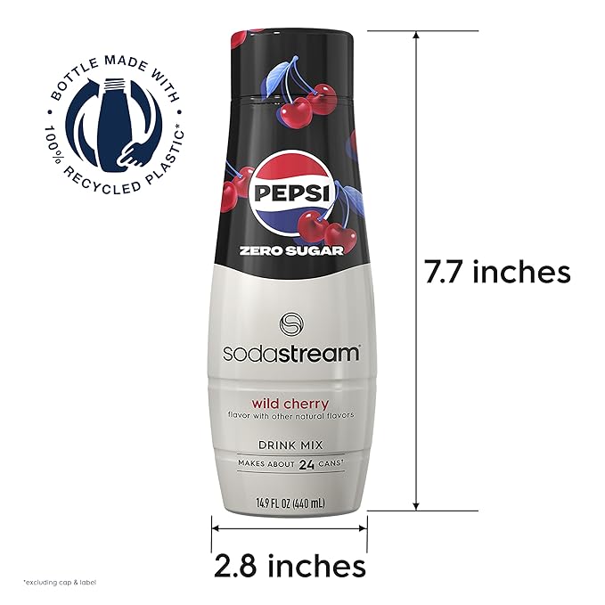 SodaStream Pepsi Wild Cherry, MTN Dew Code Red, Starry & Mug Root Variety Pack, Zero Sugar, 440ml Pack of 4
