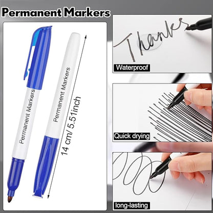Thenshop 156 Pcs Permanent Markers Bulk 12 Assorted Colors Fine Point Permanent Marker Waterproof Fast Dry Work on Paper Glass Metal Plastic Wood Stone for Back to School Office Supplies(Multicolor)