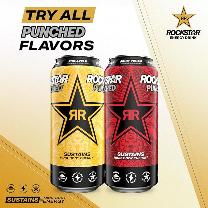 Rockstar Energy Drink Punched Watermelon, 16oz Cans (12 Pack) (Packaging May Vary)