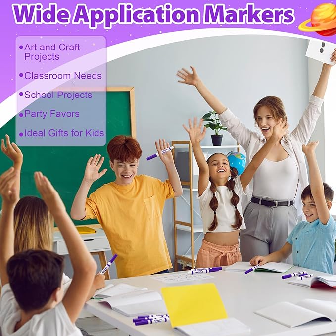 Janlaugh 24 Pcs Washable Markers Bulk Broad Line Markers Coloring Conical Tip Large pens for Kids art projects, Teachers, Students, Toddlers, Party Favors, Classrooms, Donations(Purple)