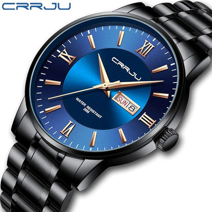 CRRJU Men's Fashion Luxury Stainless Steel Watches for Men Business Auto Date Chronograph Analog Quartz Wristwatches