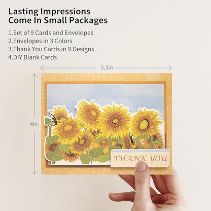Card Making Kits Greeting Cards DIY Sunflower Thank You Cards with Envelopes, 9 Sets, Includes Wedding Thank You Cards, Sunflower Birthday Cards
