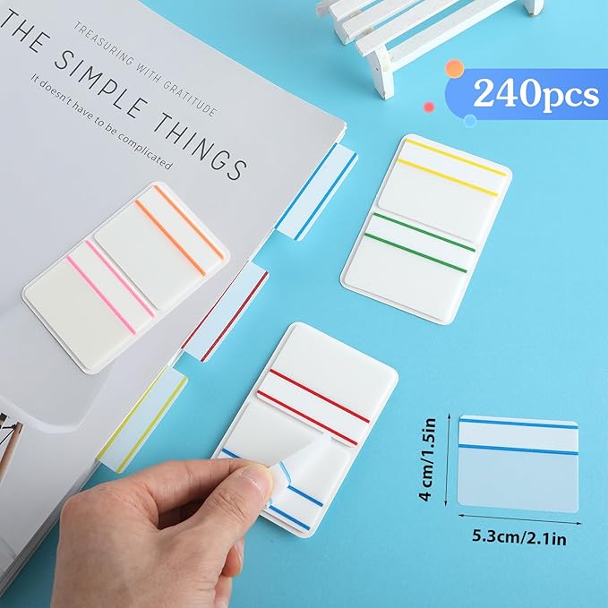 2 Inch Colored Sticky Tabs 240pcs Adhesive Flag Tabs Writable and Repositionable File Tab Colored Page Markers Labels Bookmark Sticky Tab for Books and Classify Files Binder File Folders