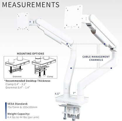 VIVO Heavy Duty Dual Ultra-Wide Monitor Tension Arm for up to 45 inch Screens, Holds 44 lbs per Arm, Premium Desk Mount Monitor Stand for 2 Ultrawides, White, STAND-V200DW