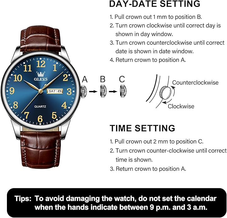 Men's Casual Leather Watch, Easy to Read Three-Hand Analog Stainless Steel Watches for Men, Minimalist Day Date Waterproof Luminous Mens Quartz Wristwatch