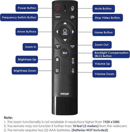 Zoom Certified, NexiGo N950P (Gen 2) 4K Zoomable Webcam, RF Remote, Sony_Starvis Sensor, 5X Digital Zoom, Pro Web Camera with Dual Stereo Mics, for Zoom Skype Teams Twitch