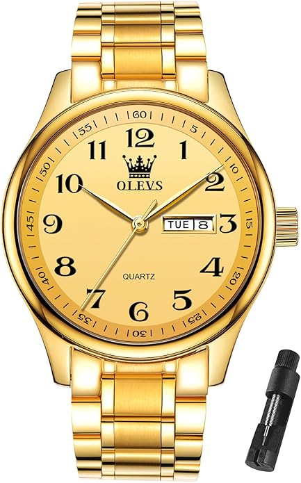 OLEVS Mens Watch Stainless Steel Analog Quartz Watches for Men Day Date Easy Read Diamond Waterproof Dress Luxury Classic Casual Big Face Blue/Black/Gold/Silver Roman Arabic Numerals Men's Wrist Watch