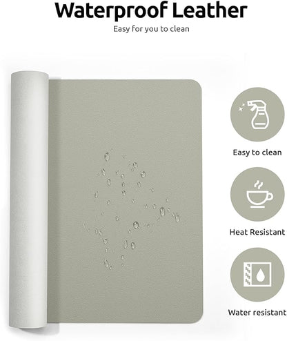 YSAGi Leather Desk Pad Protector, Office Desk Mat, Large Mouse Pad, Non-Slip PU Leather Desk Blotter, Laptop Desk Pad, Waterproof Desk Writing Pad for Office and Home (Olive Beige, 31.5" x 15.8")