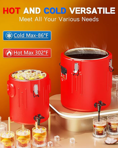 Insulated Beverage Dispenser 3.5 Gallon- Ice and Hot Drink Dispenser with 304 Stainless Steel Interior and Spout, Portable Hot Water Dispenser, Outdoors Cooler Jug for Camping Party Sports, New