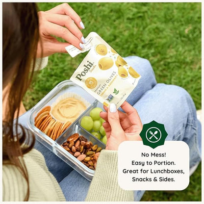 POSHI Green Pitted Olives - Lemon & Rosemary | Vegan, Kosher, Gluten Free + Keto Friendly, Fresh, All Natural Low Calorie Healthy Snacks | (30 Pack, 1.1oz Bags)