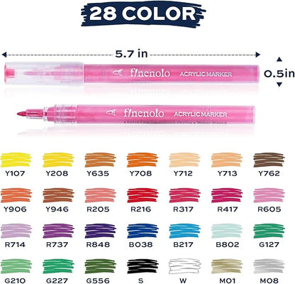 28 Colors Acrylic Paint Markers with Free Sketchbook, Perfect for Rock Painting, Ceramic Mug Customization, Fabric Art, Glass Decoration & Wood Crafts, Water-Based, Quick-Drying, Non-Toxic