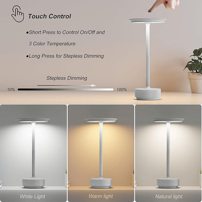 Rechargeable Table Lamps Cordless, Portable 5000mAh Outdoor Table Light, 3 Color Stepless Dimming LED Table Lamp with Memory Function, for Home/Dinner/Patio/Restaurant.(Light Gray)