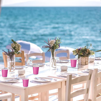 Disposable Paper Cups, 60pcs Pink Paper Cups For DIY Wedding Party Picnic BBQ Travel and Event 8oz (Pink)