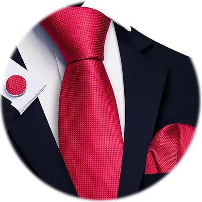 Barry.Wang Tie Sets for Men Silk Solid Necktie Stain Ties Handkerchief Pocket Square Cufflinks Wedding Business Dyed