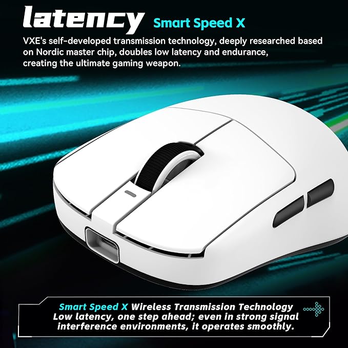 ATK VXE Dragonfly R1 Wireless Gaming Mouse, 45g, PAW3395, 26000 DPI, Tri-Mode 2.4G/Bluetooth/Wired, 4000Hz Polling Rate (R1 NearLink, White)