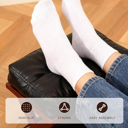 Wooden Under Desk Footrest with Non-Slip Rubber Stepping Surface, Ergonomic Foot Stool for Home Office Gaming Work Posture Support (Walnut Color)