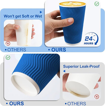 Disposable Coffee Cups with Lids 16 oz, To Go Paper Coffee Cups with Lids, Insulated Paper Cups for Hot or Cold Beverages (Navy, 500Pack)