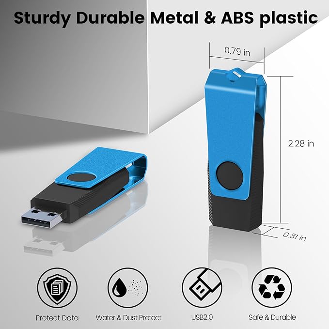 1GB USB Flash Drive 20 Pack AGECASH Thumb Drives Bulk USB 2.0 Flash Drives Unique Blue Swivel Zip Jump Drive Multipack with Label Lanyard Memory Stick Pendrive 1GB for Data Storage