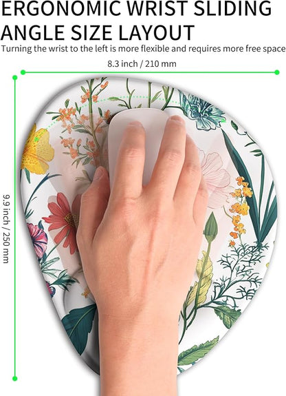 Palm-Rest and Wrist-Hugging Mouse Pad Wrist Rest, Ergonomic Wrist Support with Curve Fitting Cushioned Memory Foam for Carpal Tunnel Pain Relief, 9.9 x 8.3 Inch, Blossoms