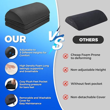 Adjustable Foot Rest for Under Desk at Work,Comfortable Foam Under Desk 3 Height Footrest with Washable Cover, Foot Stools for Office Home Car,Black