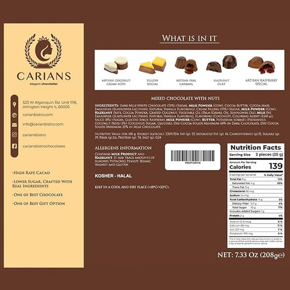 CARIANS Chocolate Gift Box, Assorted Luxury Premium Pralines Gourmet Chocolate Basket, Dark, Milk & Truffles, Box of Candy, Great for Gift Giving, Anniversary, Thanksgiving, Christmas