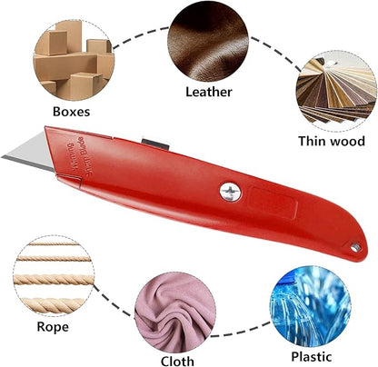 DIYSELF 30 Pack Box Cutter Heavy Duty Aluminium Shell Utility Knife | SK5 Steel Sharp Blade | Retractable Knife for Cutting Cartons Ropes and Cardboard | Home and Office Use (Red)