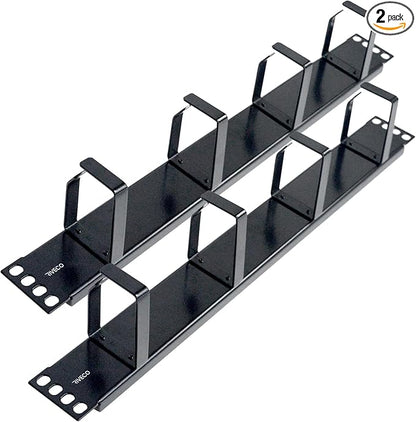 RIVECO 2PCS 1U Cable Management for Racks & Server Cabinets Managing Cord & Wire, Cable Raceway for 19” Rack Mount 4 D-Rings Standard Capacity Black, 2 Pieces