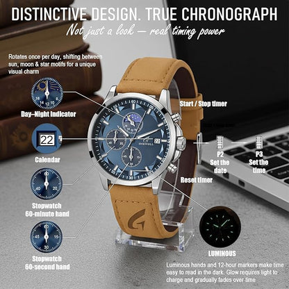 Distinctive Mens Analog Chronograph Watches with Auto Date & Multi Subdials, Fashion Casual Sport Quartz Wrist Watches with Luminous, 3ATM Waterproof, Valentines Day Gifts for Him, Boyfriend, Husband, Dad