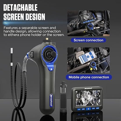 4-Way 360° Articulating Borescope with 6 Light, Endoscope Camera with 6.2mm Probe, 8X Zoom 5.0FT Semi-Rigid Cable Inspection Camera for Automotive Engine Pipe HVAC