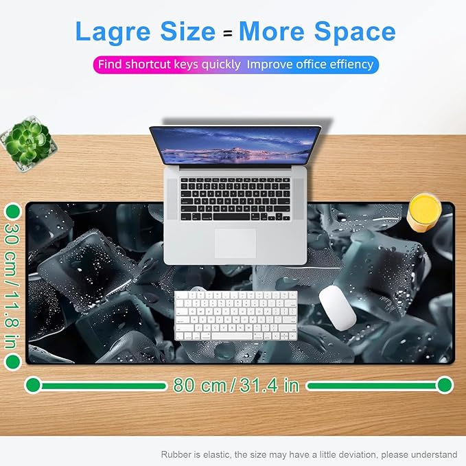 Mouse Pad Gaming Mousepad 31.5x11.8 Inch - 3mm Durable Fabric with Non-Slip Base, Waterproof Surface & Reinforced Edges for Gamers, Work Desks and Streaming Setups (ice Chunk)