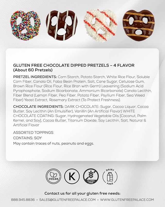 Gluten Free Palace Gourmet Holiday Gift Box – Chocolate Covered Pretzels, Gluten Free Christmas & Thanksgiving Treats, Snack Basket for Men & Women (4 Flavors)