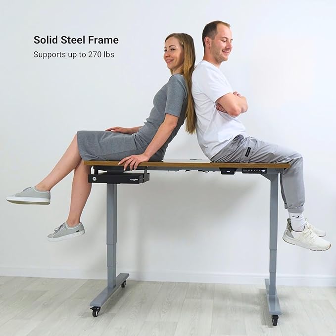 Progressive Desk Stand Up Height Adjustable Electric Standing Desk - 55" x 28" with Dual Motor, 3 Stages Sit Stand Table for Home Office - Gray Oak, White Frame