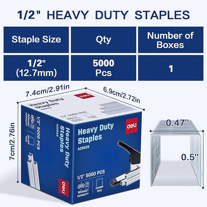 Deli Staples, Premium Heavy Duty Staples for Heavy Duty Staplers, 1/2'' Length, 90 Sheet Capacity, 100/Strip, 5000/Box