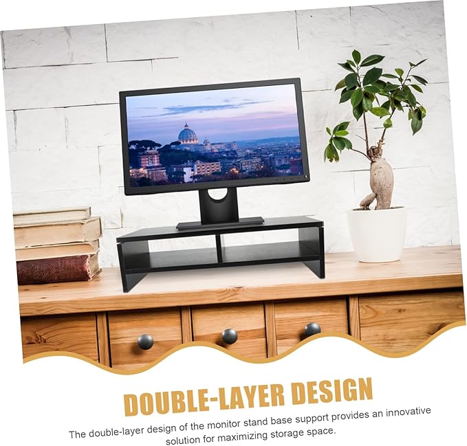 Ergonomic Monitor Stand with Storage Shelf for Desk Organization Computer Riser for Desktop Workspace Sturdy Black Walnut Computer Storage Stand for Office Use