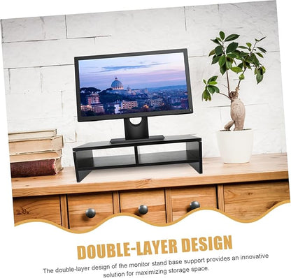 Ergonomic Monitor Stand with Storage Shelf for Desk Organization Computer Riser for Desktop Workspace Sturdy Black Walnut Computer Storage Stand for Office Use