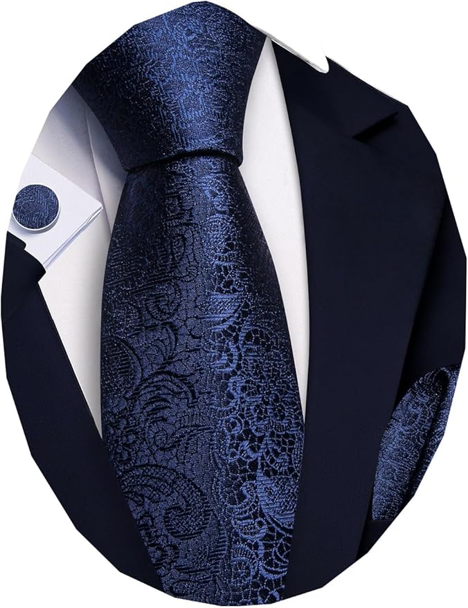 Barry.Wang Tie Sets for Men Silk Solid Necktie Stain Ties Handkerchief Pocket Square Cufflinks Wedding Business Dyed