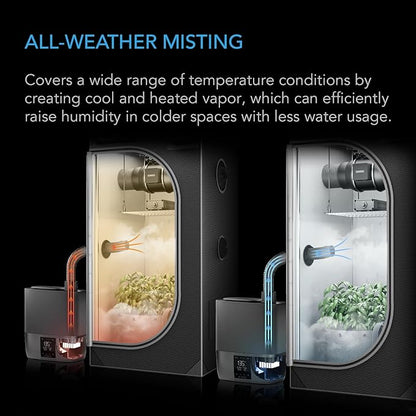AC Infinity CLOUDFORGE T5, Warm Mist Plant Humidifier 9L with VPD Humidity 10-Level Controls, Hot/Cold Vaporizer for All Climates, Continuous Water Purifying, Extendable Targeted Hose for Grow Tents